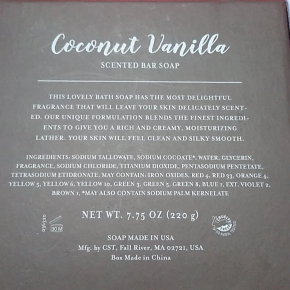 Coconut Vanilla Scented Bar Soap Boxed